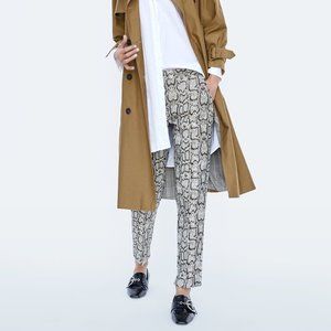 Zara Snakeskin Straight Ankle Pants - Beige Brown Size 10